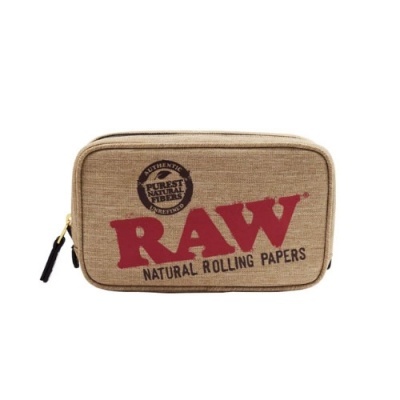 Bolsa de tecido bege com fecho e estampa RAW Natural Rolling Papers