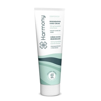 Tubo branco de creme Harmony com detalhes em verde para mãos secas