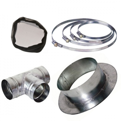 Conjunto de peças de metal prateado com abraçadeiras e tela preta