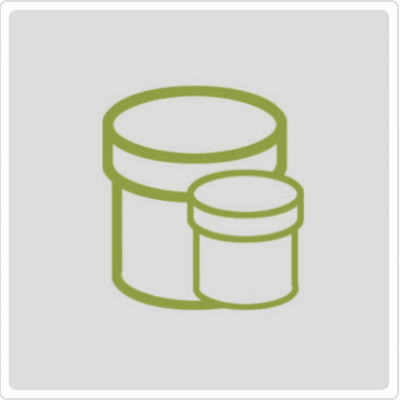 Ícone de dois frascos cilíndricos verdes, um maior e um menor, em fundo cinzento