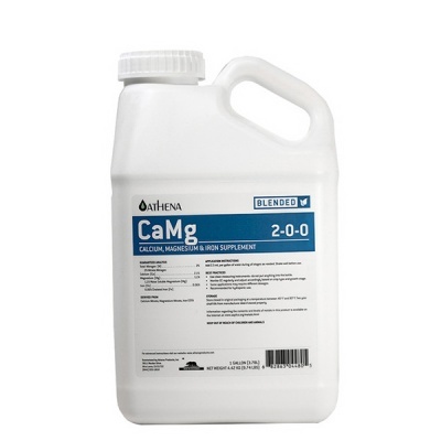 Frasco branco de suplemento CaMg 2-0-0 Athena com rótulo azul