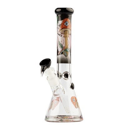 Bong de vidro decorado com cogumelos e olhos