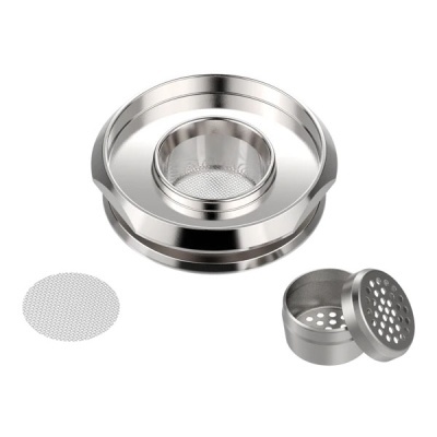 Conjunto de acessórios metálicos prateados para tabaco ou ervas com compartimentos e grelha