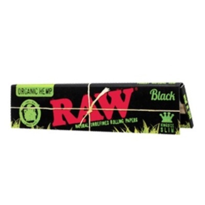 Pacote de papel de enrolar RAW Black preto com texto vermelho e verde