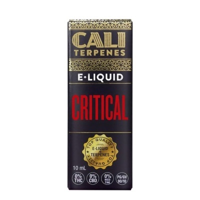 Embalagem preta e dourada de e-liquid CALI TERPENES Critical