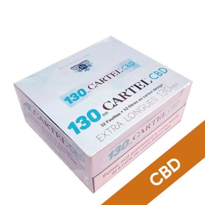 Caixa branca e azul de papel para enrolar cigarro CARTEL CBD 130 mm