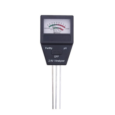 Analisador 2 em 1 preto para Fertilidade e pH com três sondas metálicas e medidor analógico