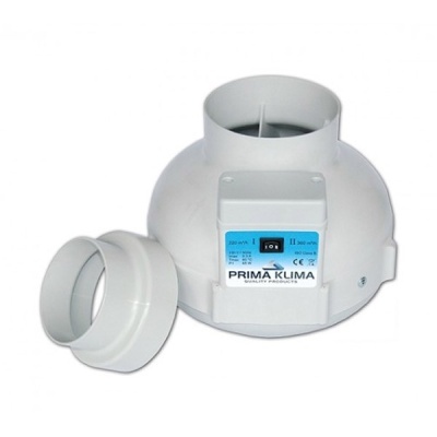Ventilador de extracção industrial branco com etiqueta azul PRIMA KLIMA