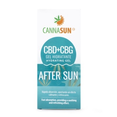Embalagem de gel hidratante CBD+CBG After Sun da marca CANNASUN