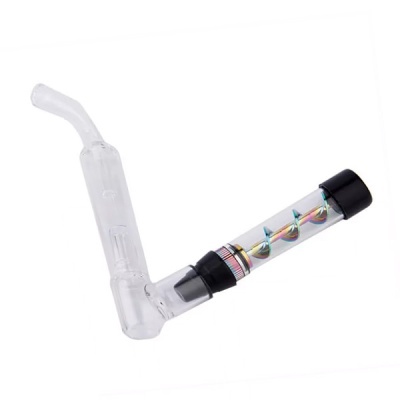 Piteira de vidro transparente com espiral colorida e ponta preta