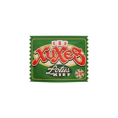 Pacote verde com texto CBD XUXES Lotus KIEF 2G