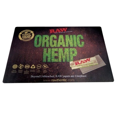 Tapete publicitário de papel RAW Organic Hemp com pacote de papel mostrado