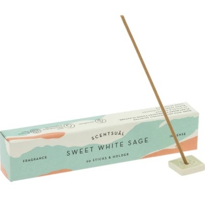 Incenso SCENTSUAL Sweet White Sage com suporte em cerâmica