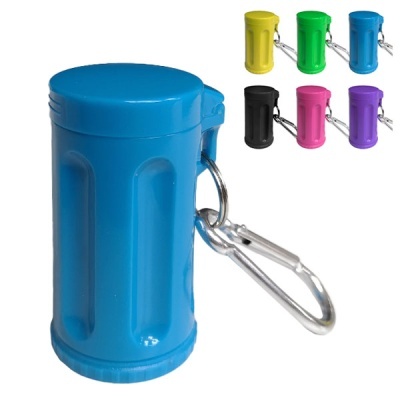 Porta-moedas cilíndrico colorido com mosquetão