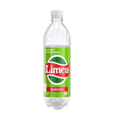 Garrafa de gaseosa Limca com rótulo verde e vermelho