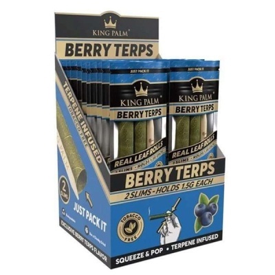 Expositor de pacotes King Palm Berry Terps para enrolar com folhas reais infundidas com terpenos