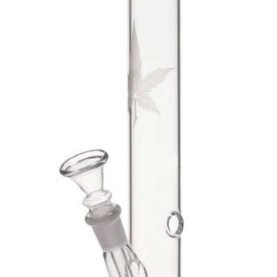 Bong de vidro transparente com desenho de folha e encaixe para tabaco