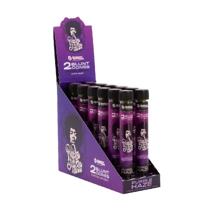 Expositor roxo com cartuchos de blunt cones King Size Purple Haze