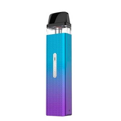 Dispositivo vape Vaporesso azul e roxo com ponta preta
