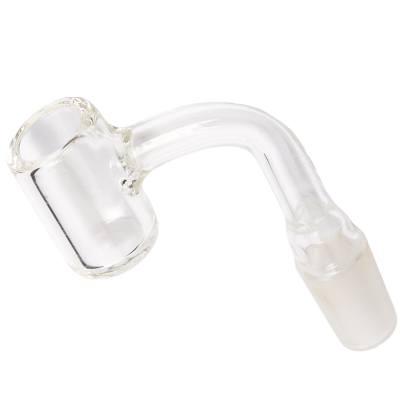 Peça de vidro transparente em tubo curvo com copo e encaixe