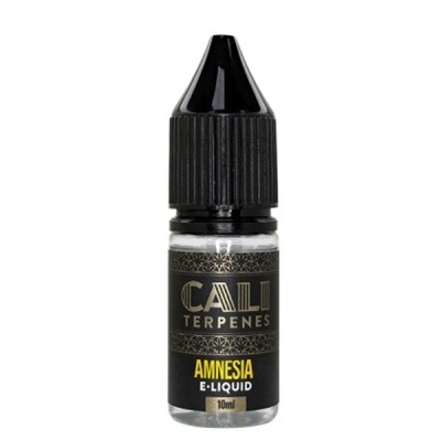 Frasco pequeno com líquido e rótulo CALI TERPENES AMNESIA E-LIQUID