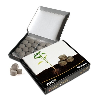 Caixa de Biotabletes BAC para germinação com tábua de tabletas cinza e embalagem preta