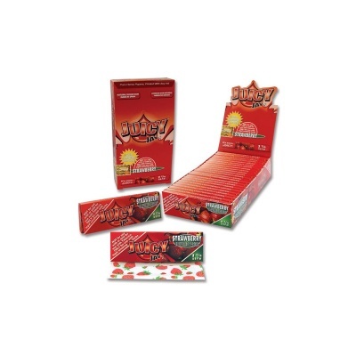 Pacotes vermelhos de papel de enrolar Juicy Jay's com sabor STRAWBERRY