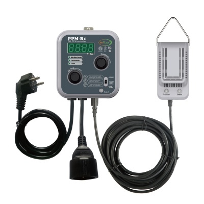 Controlador digital PPM-B1 CO2 com cabos e sensor branco e cinzento