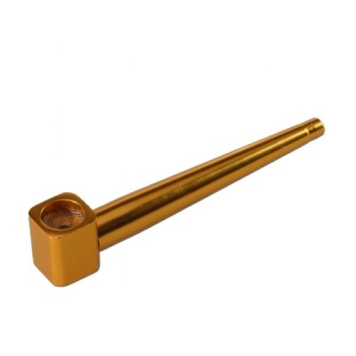 Cachimbo metálico dourado com recipiente quadrado
