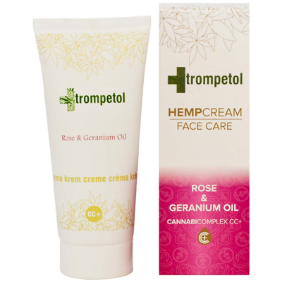 Creme facial Trompetol com óleo de rosa e gerânio e caixa correspondente