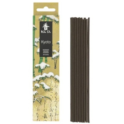 Caixa de incenso Koku-Do Kyoto com 20 varetas e varetas de incenso castanhas escuras ao lado