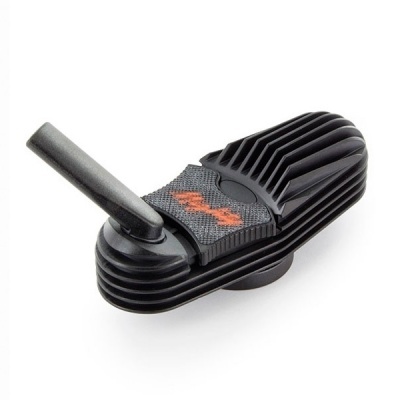 Dispositivo preto oval com alavanca e superfície texturizada