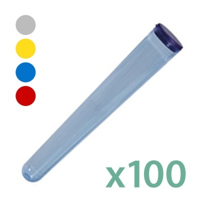 Conjunto de 100 tubos de ensaio transparentes com tampas coloridas