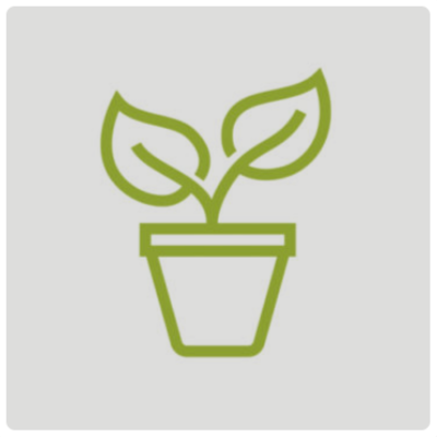 Ícone verde de planta em vaso sobre fundo cinzento claro