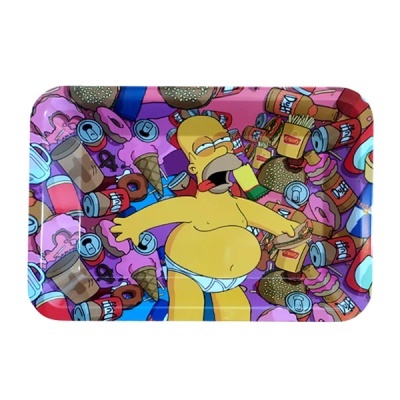 Bandeja com ilustração de Homer Simpson rodeado de alimentos
