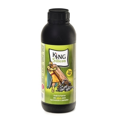 Frasco preto com rótulo verde e texto KING Silicon