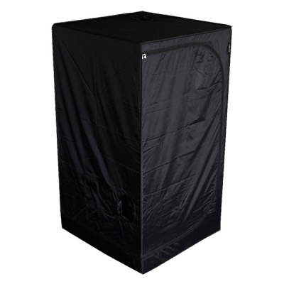 Tenda de cultivo interior preta com fecho e aberturas para ventilação