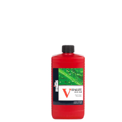 Frasco vermelho com tampa preta e etiqueta com folha verde e texto do produto