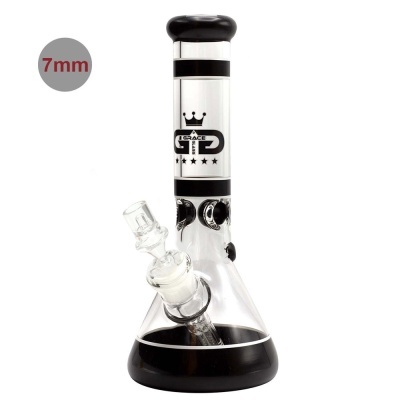 Bong transparente com detalhes a preto, texto GRACE GLASS e selo 7mm