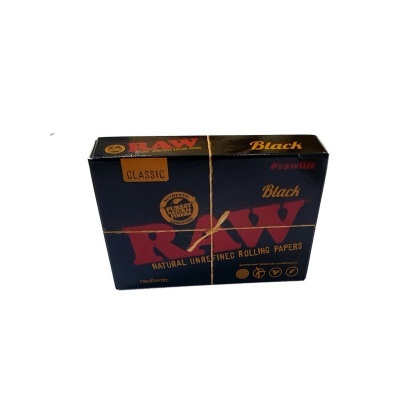 Caixa preta de papel de enrolar RAW Black Classic com texto e selo dourado