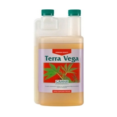 Recipiente de plástico translúcido com tampa verde e etiqueta Terra Vega CANNA