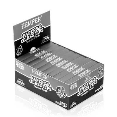 Caixa expositor de combo pack de papéis e dicas de vidro HEMPER em cinza e preto