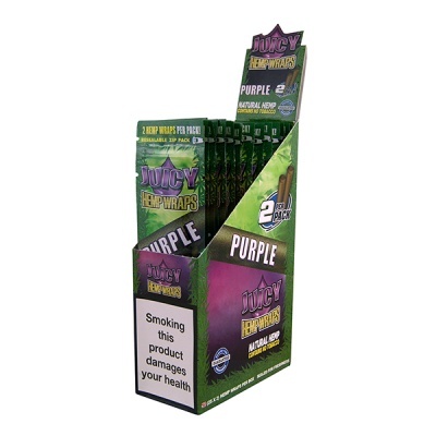 Expositor de papel de enrolar Juicy Hemp Wraps Purple com aviso de saúde