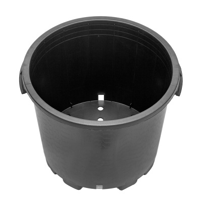 Vaso de plástico preto redondo com orifícios no fundo