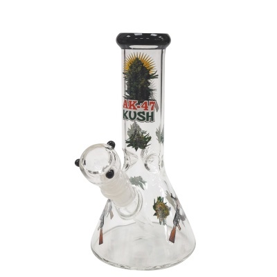 Base para fumar de vidro transparente com estampas da AK-47 KUSH.