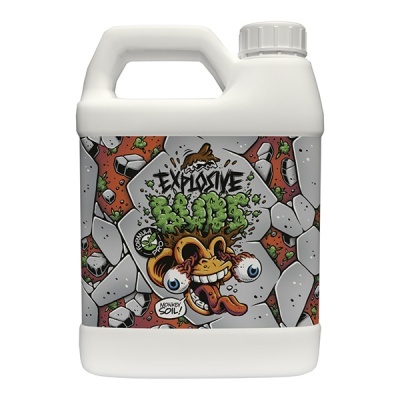 Recipiente branco com rótulo colorido com texto e desenho animado