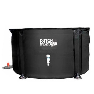 Recipiente preto redondo com texto Dutch Masters Hydroponics
