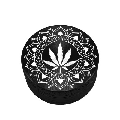 Triturador preto com design branco de folha de cânhamo e padrão floral
