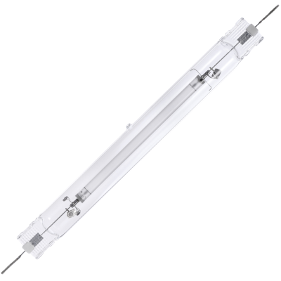 Lâmpada halogénea tubular transparente com componentes metálicos