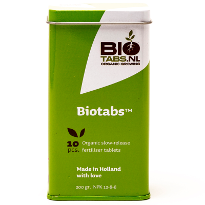 Lata verde e branca de fertilizante orgânico Biotabs™